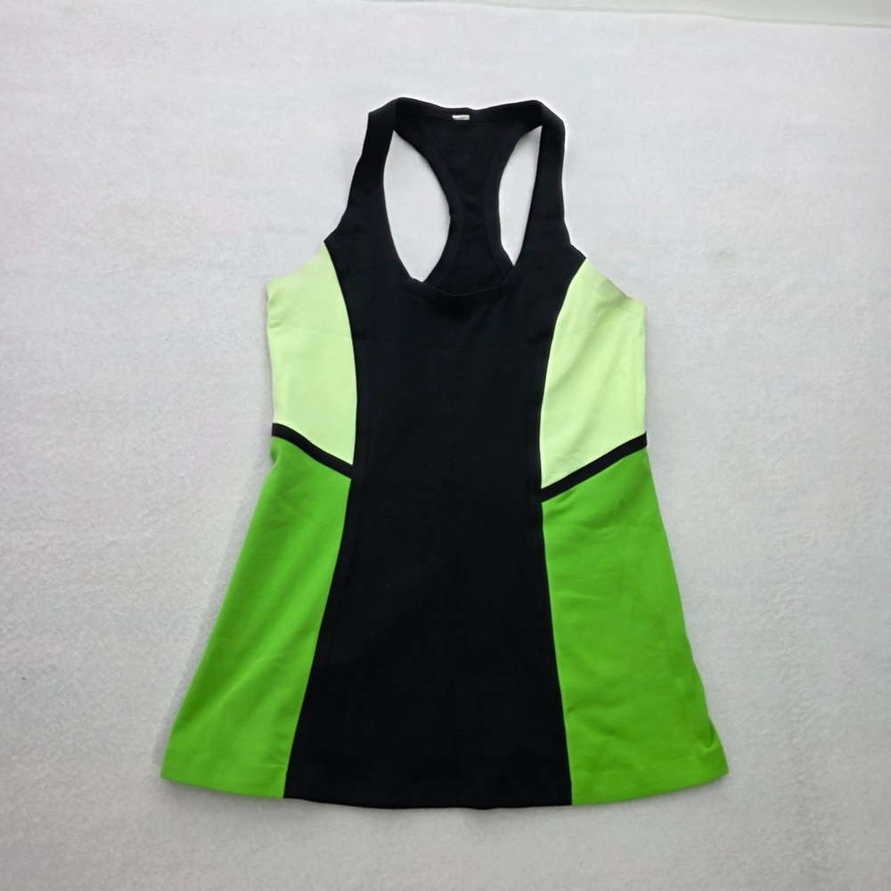 Lululemon Racerback Tank Top Colorblock Black Green Yellow Athletic Women Size 4